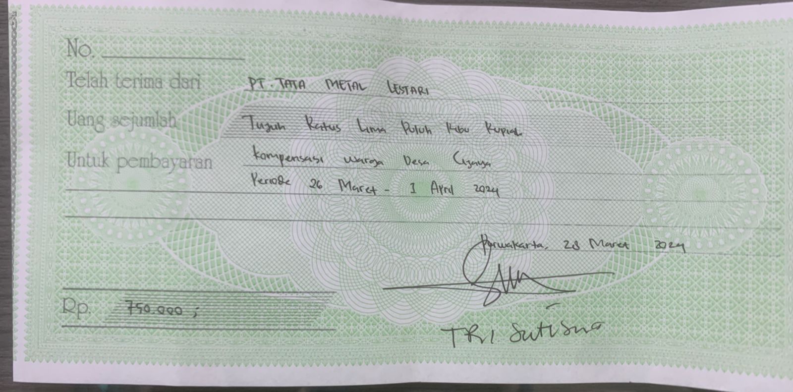 TML - Pemberian kompensasi kepada warga desa cijaya periode 26 Maret - 1 April 24